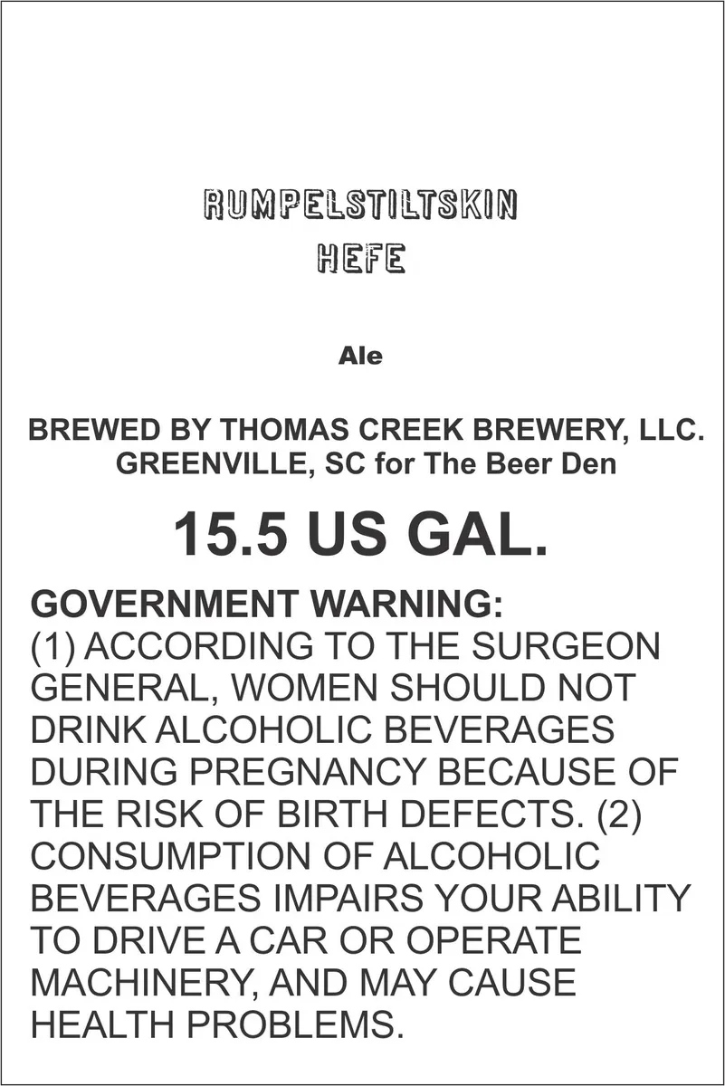 Rumpelstiltskin Hefe — full label as filed with TTB