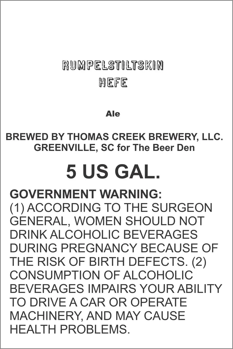 Rumpelstiltskin Hefe — full label as filed with TTB