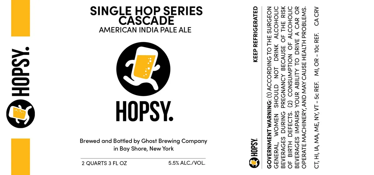 Hopsy. Single Hop Series Cascade American India Pale Ale — full label as filed with TTB