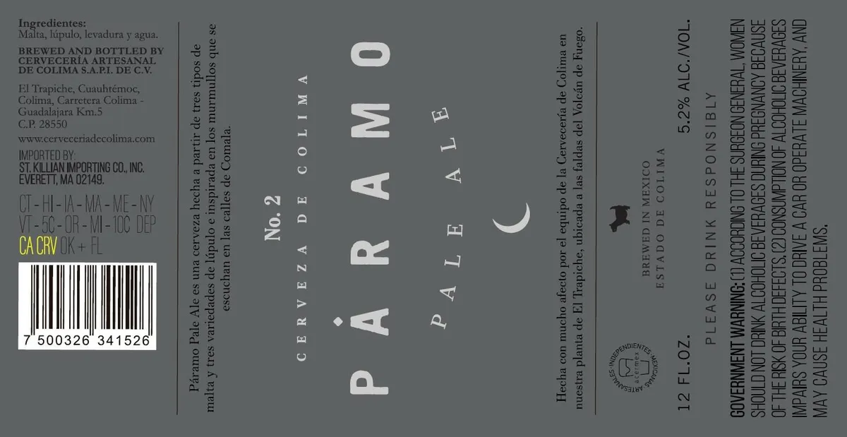 Páramo — full label as filed with TTB