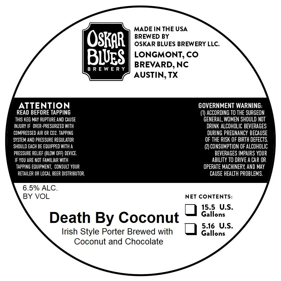 Death By Coconut — full label as filed with TTB