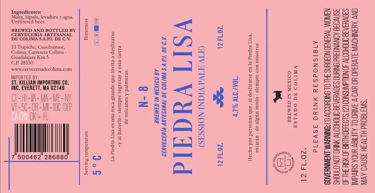 Piedra Lisa — full label as filed with TTB
