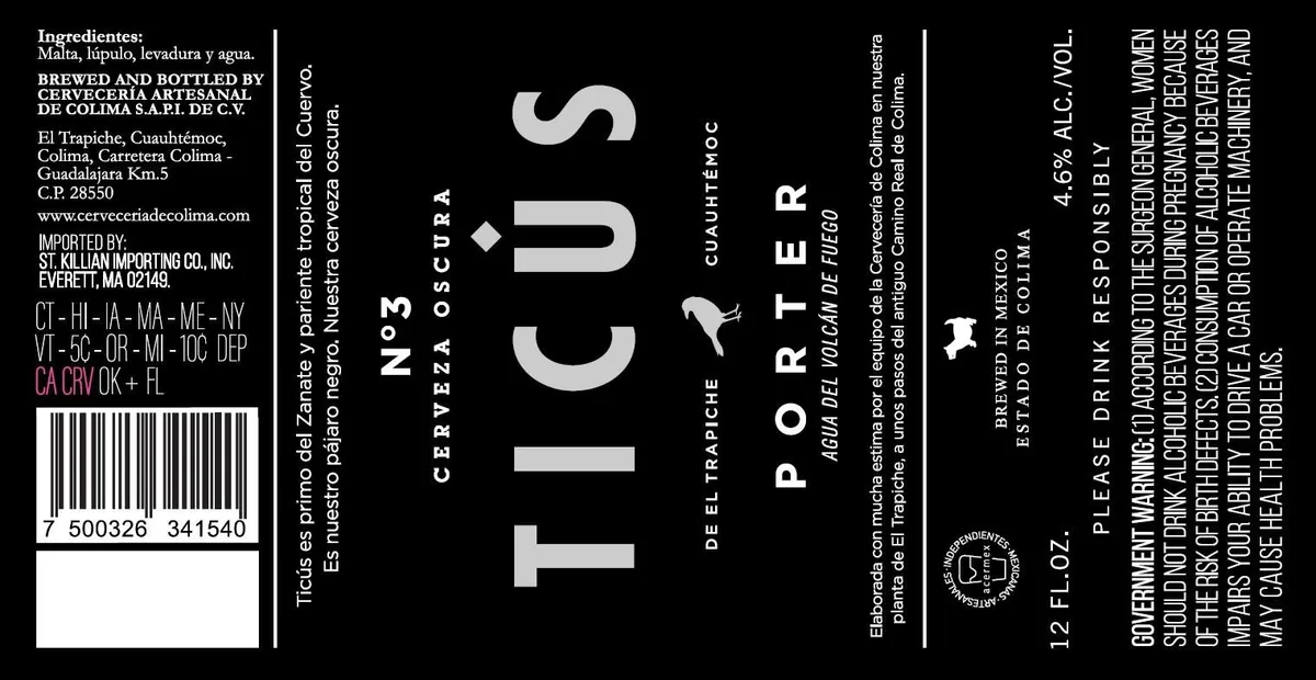 Ticus — full label as filed with TTB