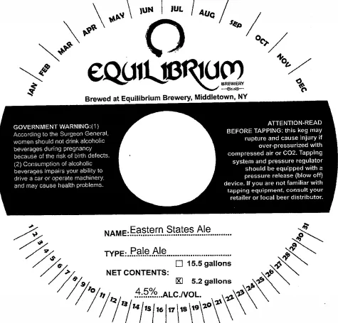 Eastern States Ale — full label as filed with TTB