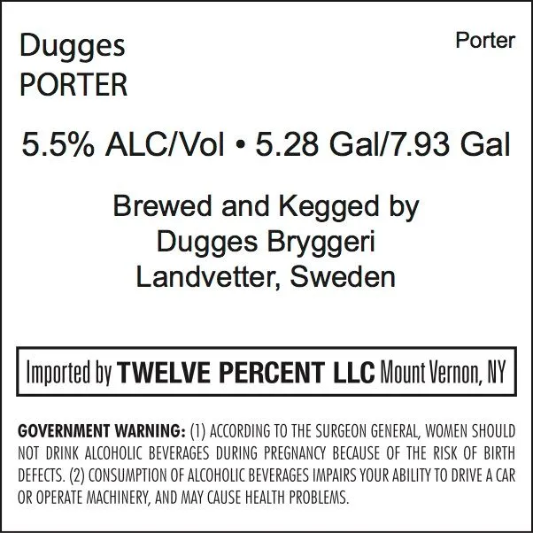 Dugges Porter — full label as filed with TTB