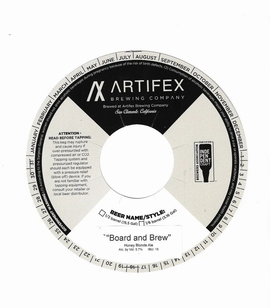 Board and Brew Honey Blonde Ale — full label as filed with TTB