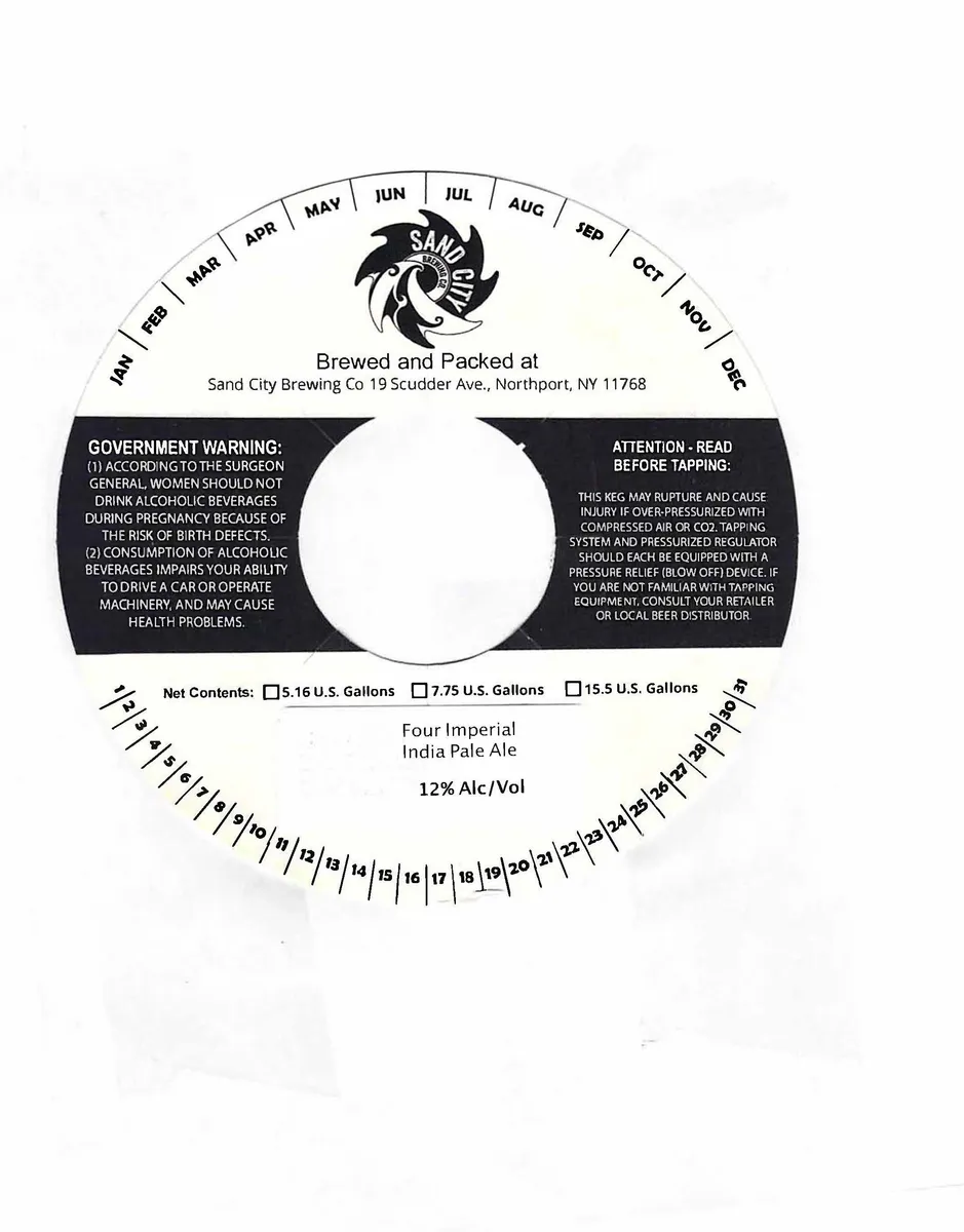 Four Imperial India Pale Ale — full label as filed with TTB
