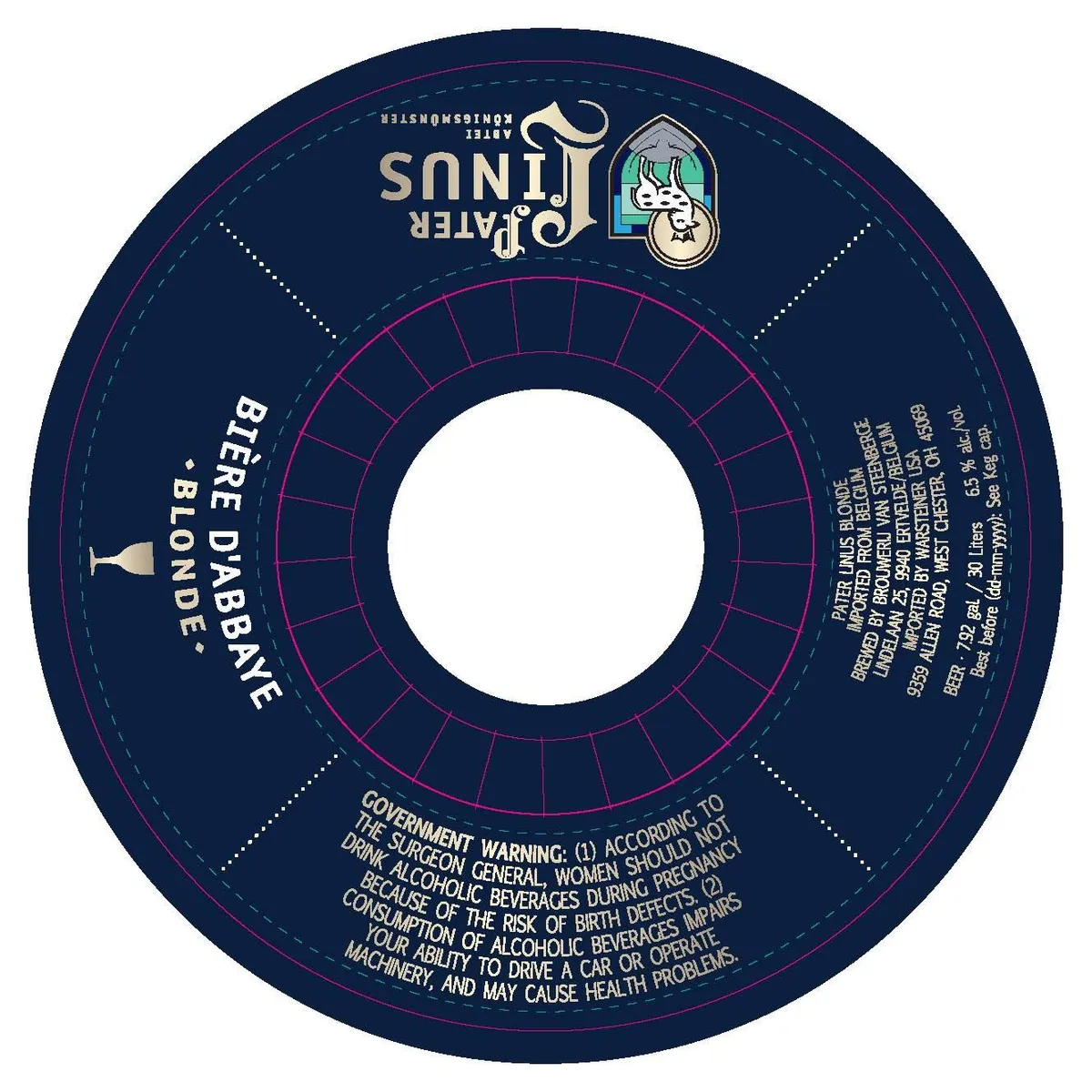 Pater Linus Biere d'Abbaye Blonde — full label as filed with TTB