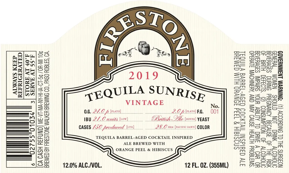 Tequila Sunrise Vintage 2019 — full label as filed with TTB