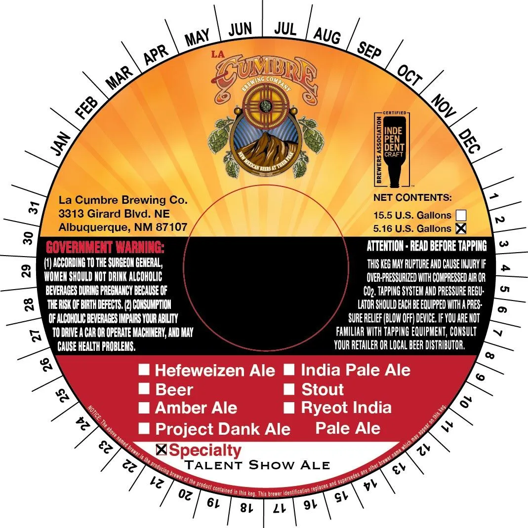 Talent Show Ale — full label as filed with TTB