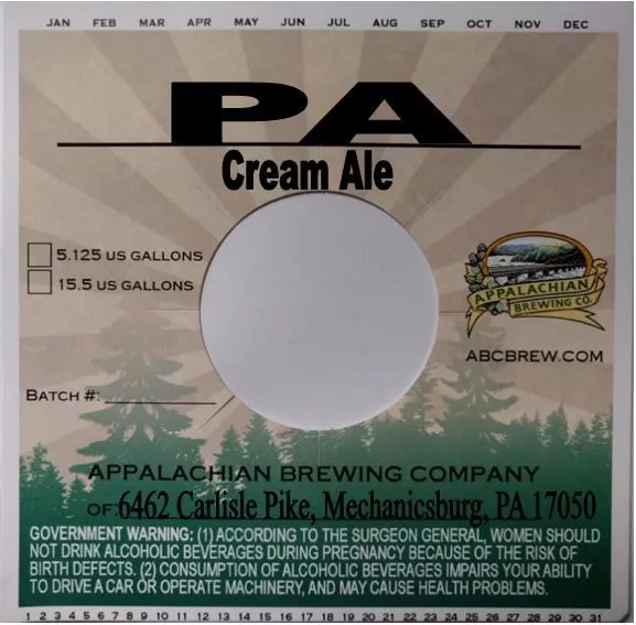 PA Cream Ale — full label as filed with TTB