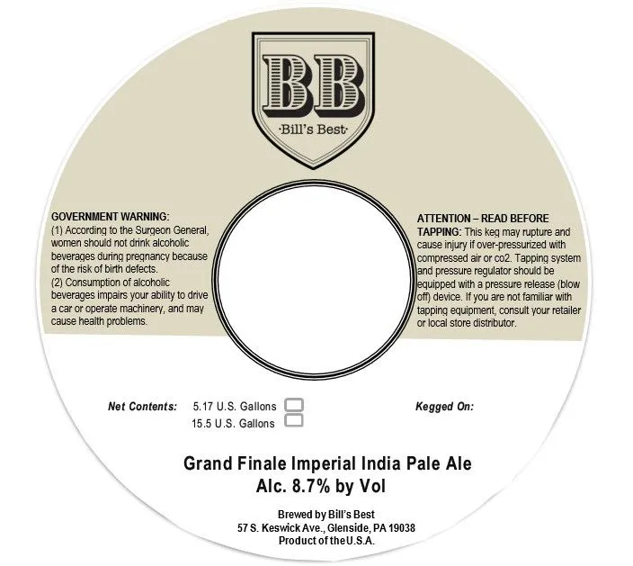 Grand Finale Imperial India Pale Ale — full label as filed with TTB