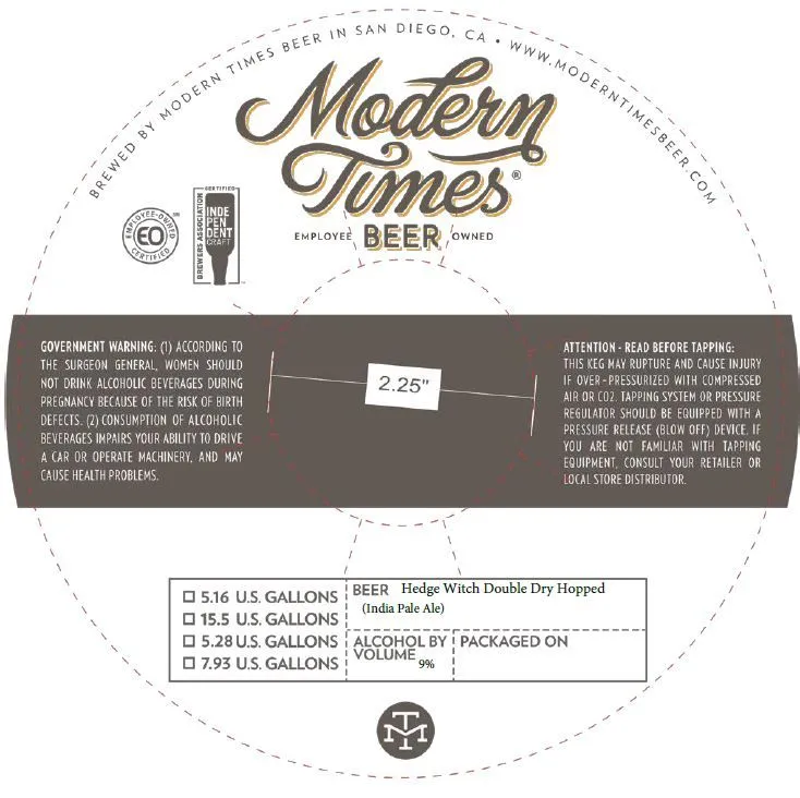 Hedge Witch Double Dry Hopped — full label as filed with TTB