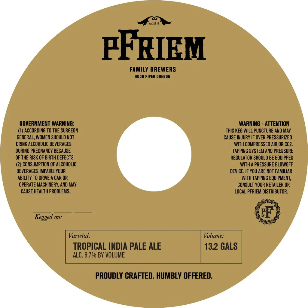 Tropical India Pale Ale — full label as filed with TTB