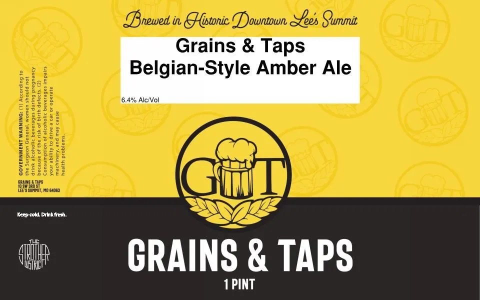 Grains & Taps Belgian-Style Amber Ale — full label as filed with TTB