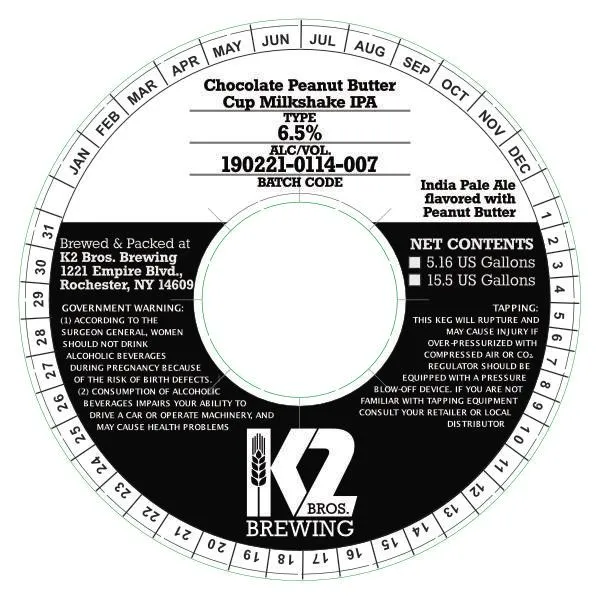 Chocolate Peanut Butter Cup Milkshake IPA — full label as filed with TTB