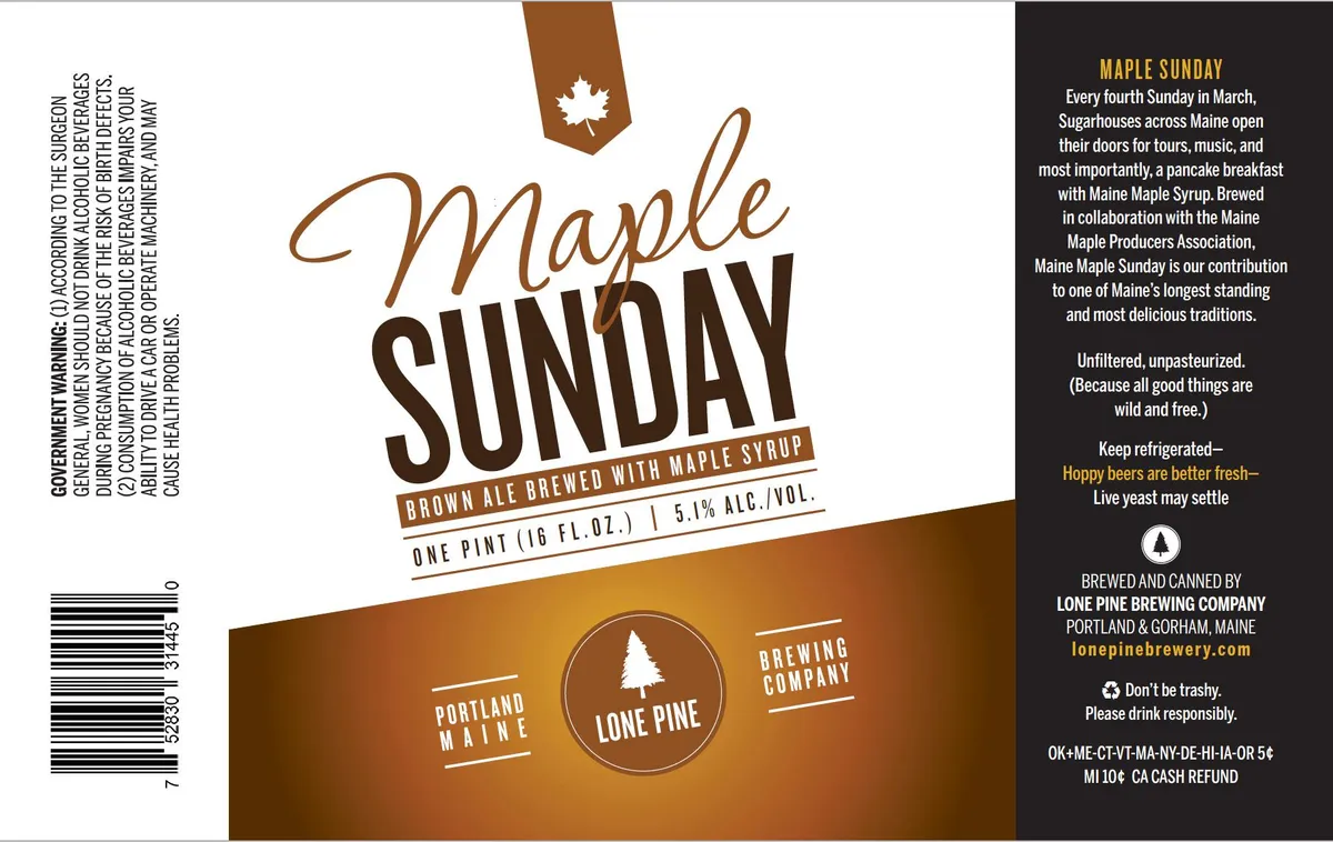 Maple Sunday — full label as filed with TTB