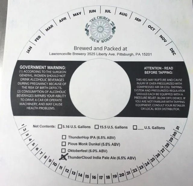 ThunderCloud India Pale Ale — full label as filed with TTB