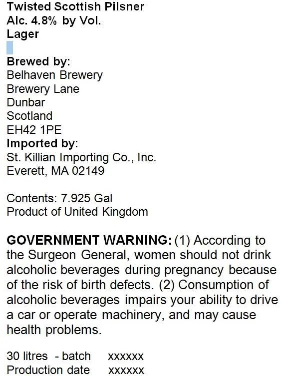 Twisted Scottish Pilsner — full label as filed with TTB