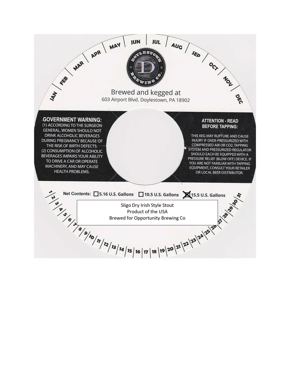Sligo Dry Irish Style Stout — full label as filed with TTB