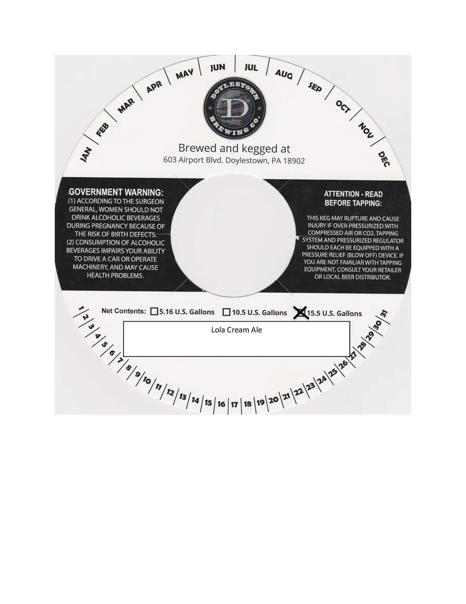 Lola Cream Ale — full label as filed with TTB