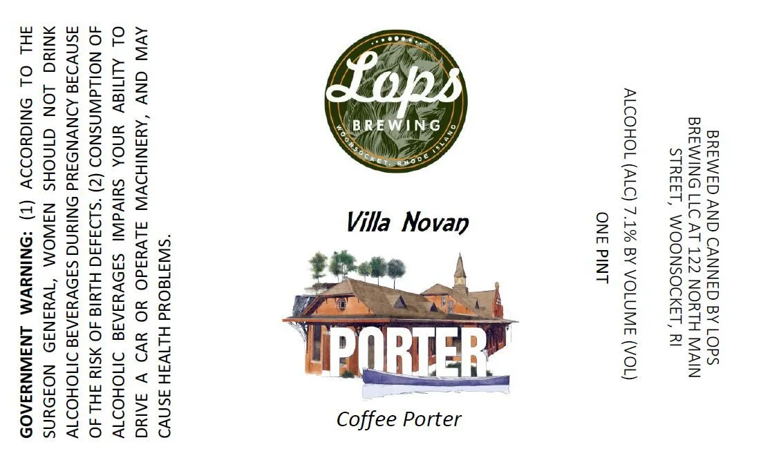 Villa Novan Coffee Porter — full label as filed with TTB