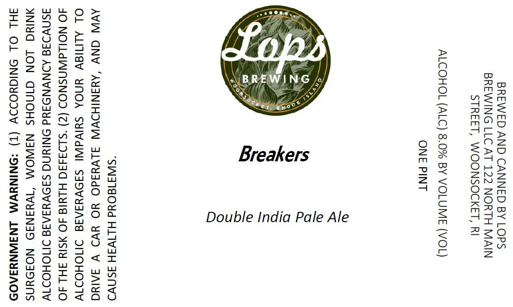 Breakers — full label as filed with TTB