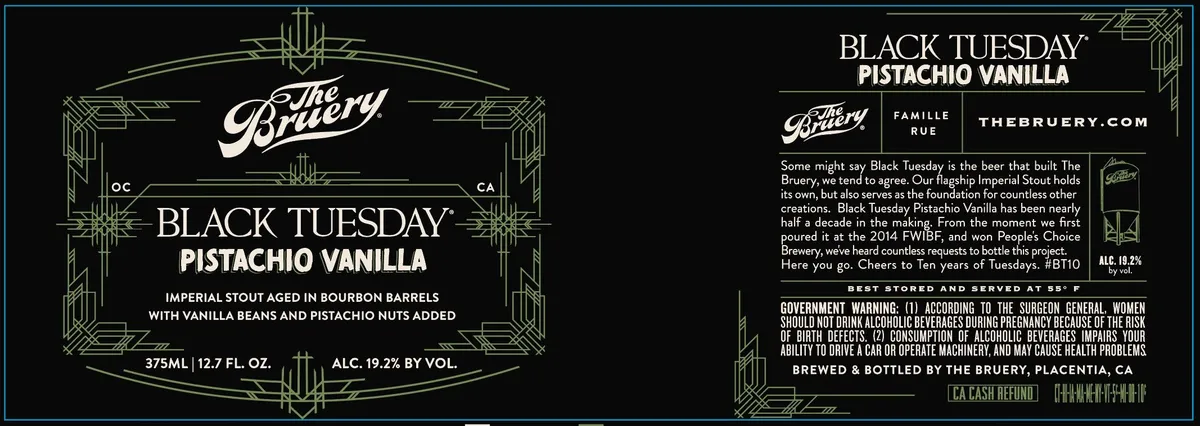 Black Tuesday Pistachio Vanilla — full label as filed with TTB