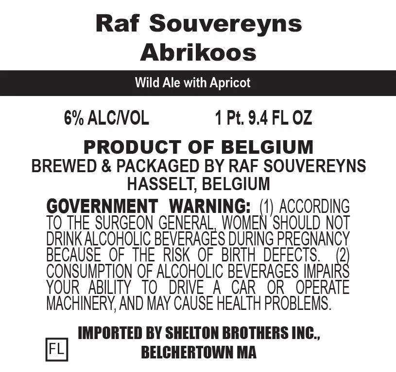 Raf Souvereyns Abrikoos — full label as filed with TTB