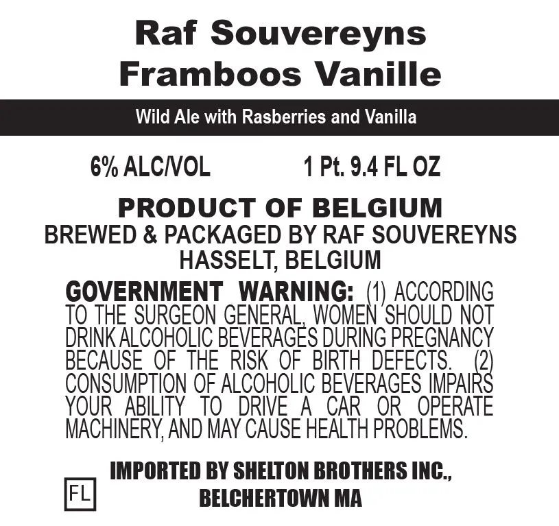 Raf Souvereyns Framboos Vanille — full label as filed with TTB