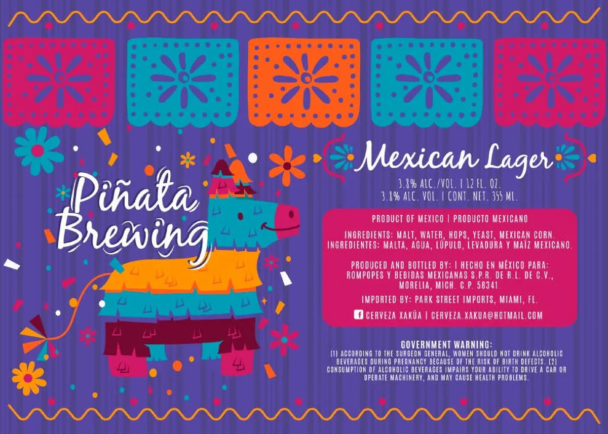 Piñata Brewing Mexican Lager — full label as filed with TTB