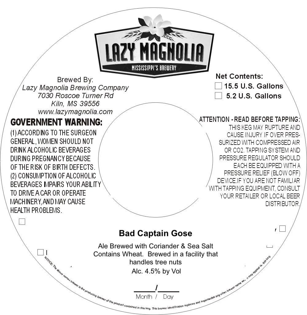 Bad Captain Gose — full label as filed with TTB