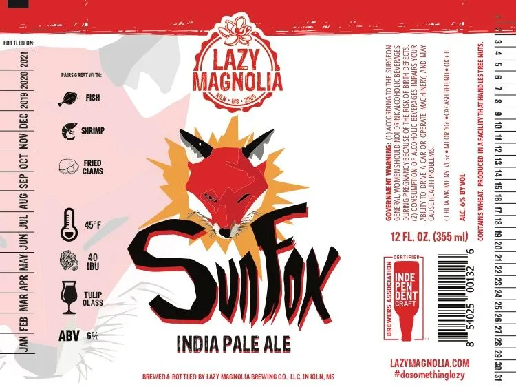 Sunfox — full label as filed with TTB