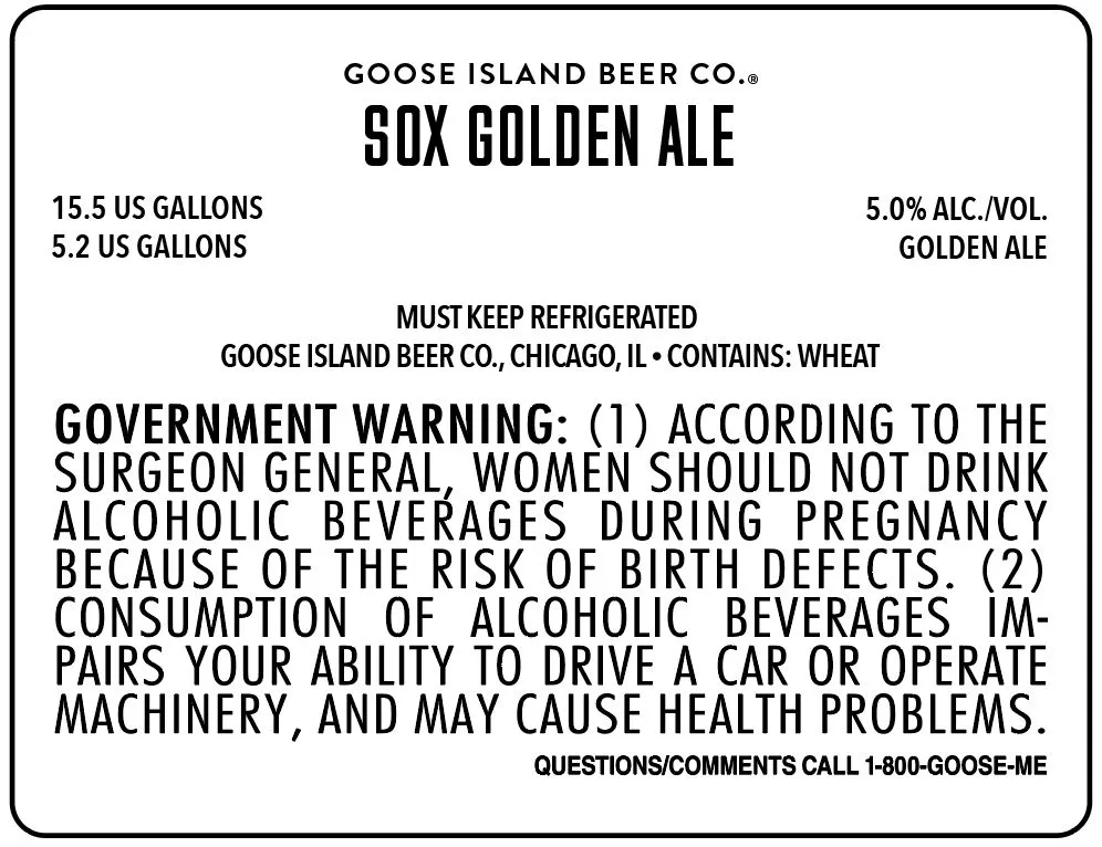 Sox Golden Ale — full label as filed with TTB