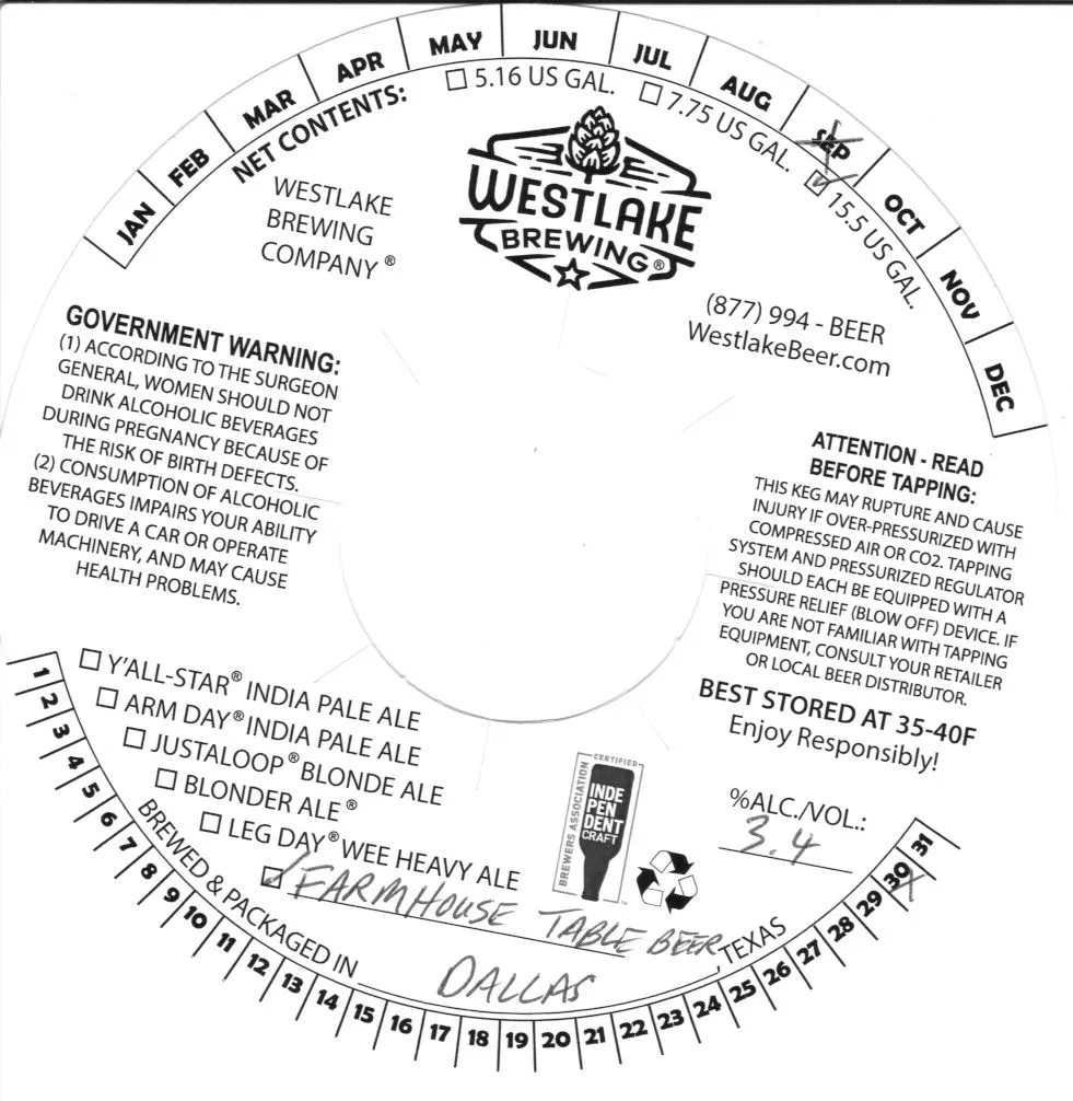 Farmhouse Table Beer — full label as filed with TTB