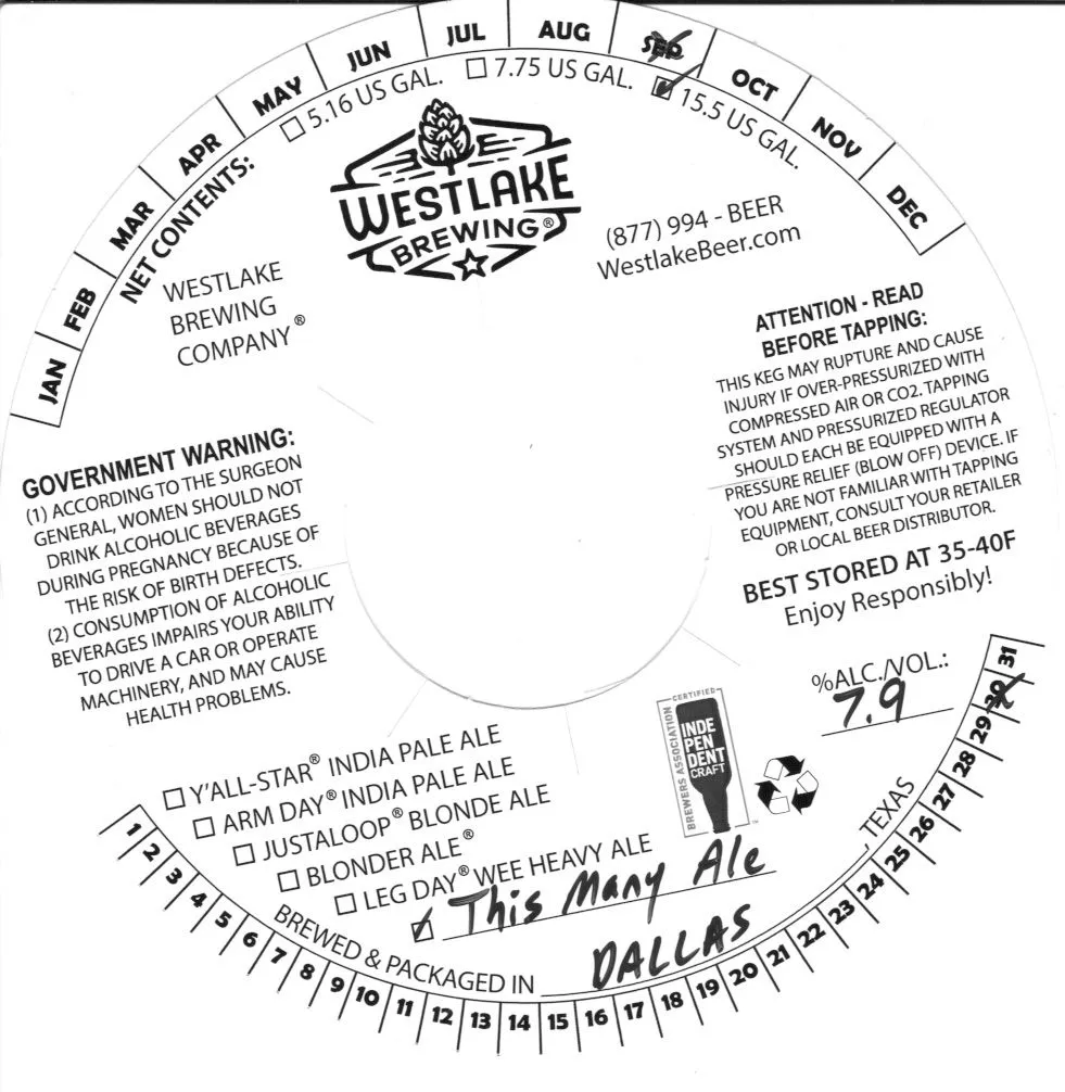 This Many Ale — full label as filed with TTB