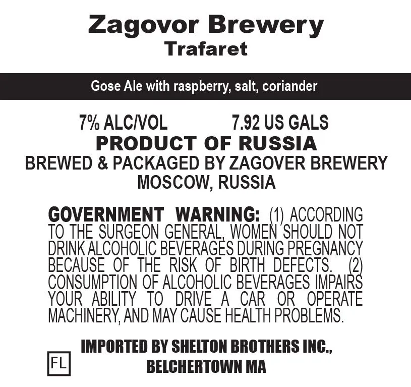 Trafaret — full label as filed with TTB