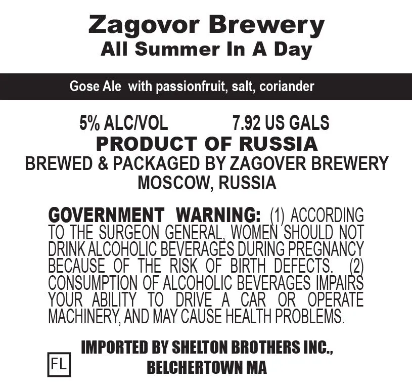 All Summer In A Day — full label as filed with TTB