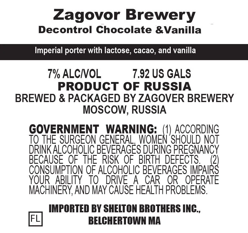 Decontrol Chocolate & Vanilla — full label as filed with TTB