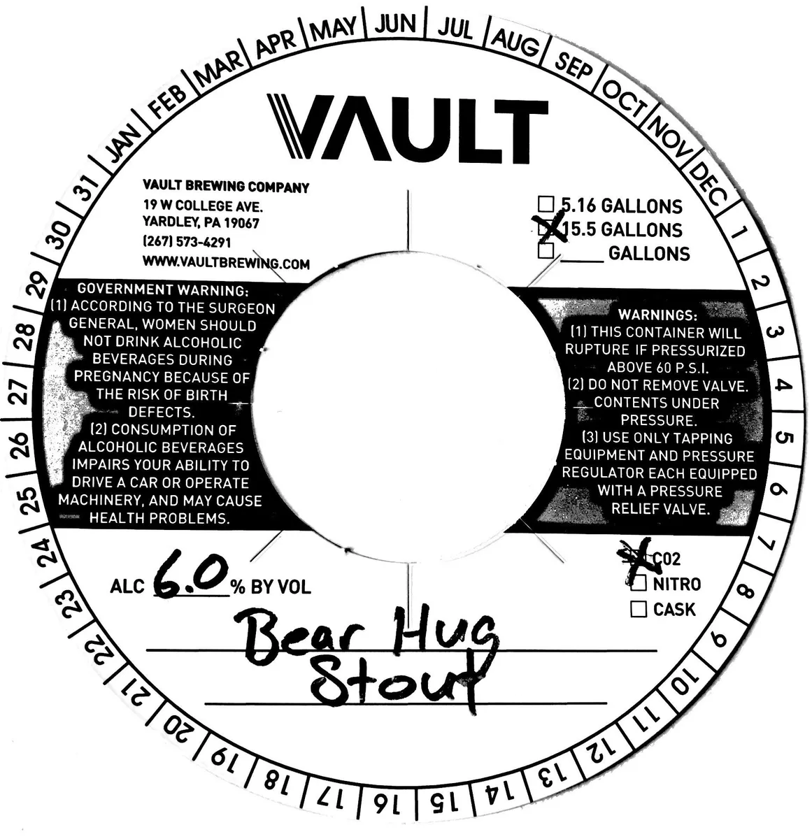 Bear Hug Stout — full label as filed with TTB