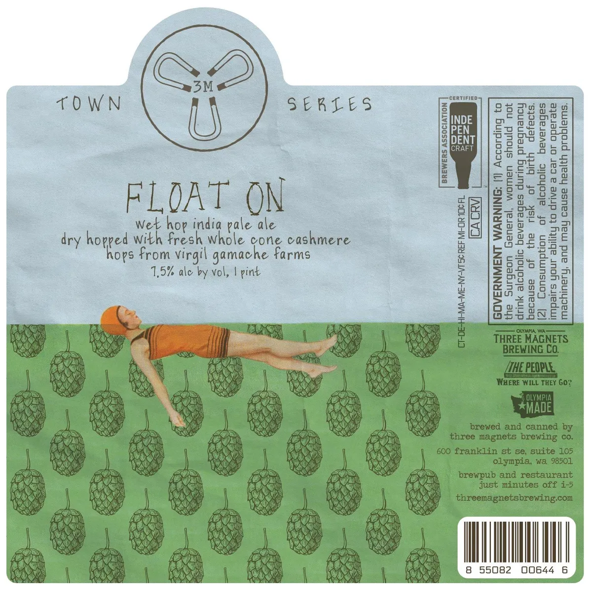 Float On label art — THREE MAGNETS BREWING CO.
