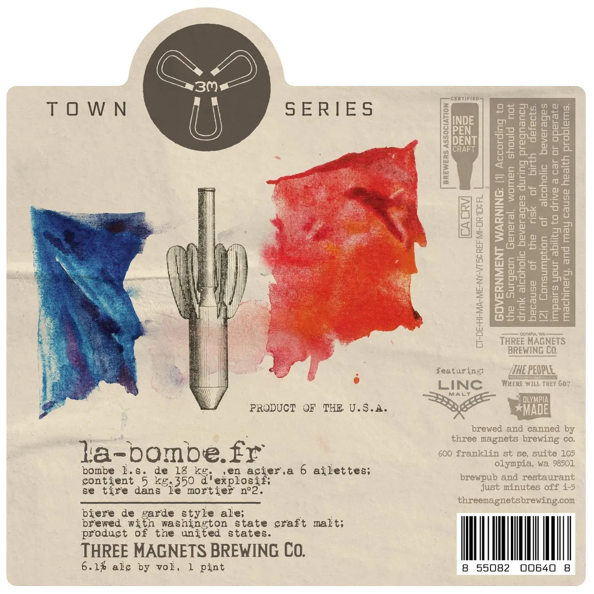 La-Bombe.fr label art — THREE MAGNETS BREWING CO.