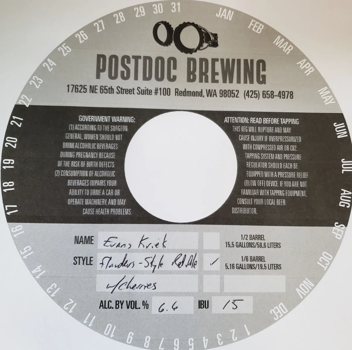 Evans Kriek — full label as filed with TTB