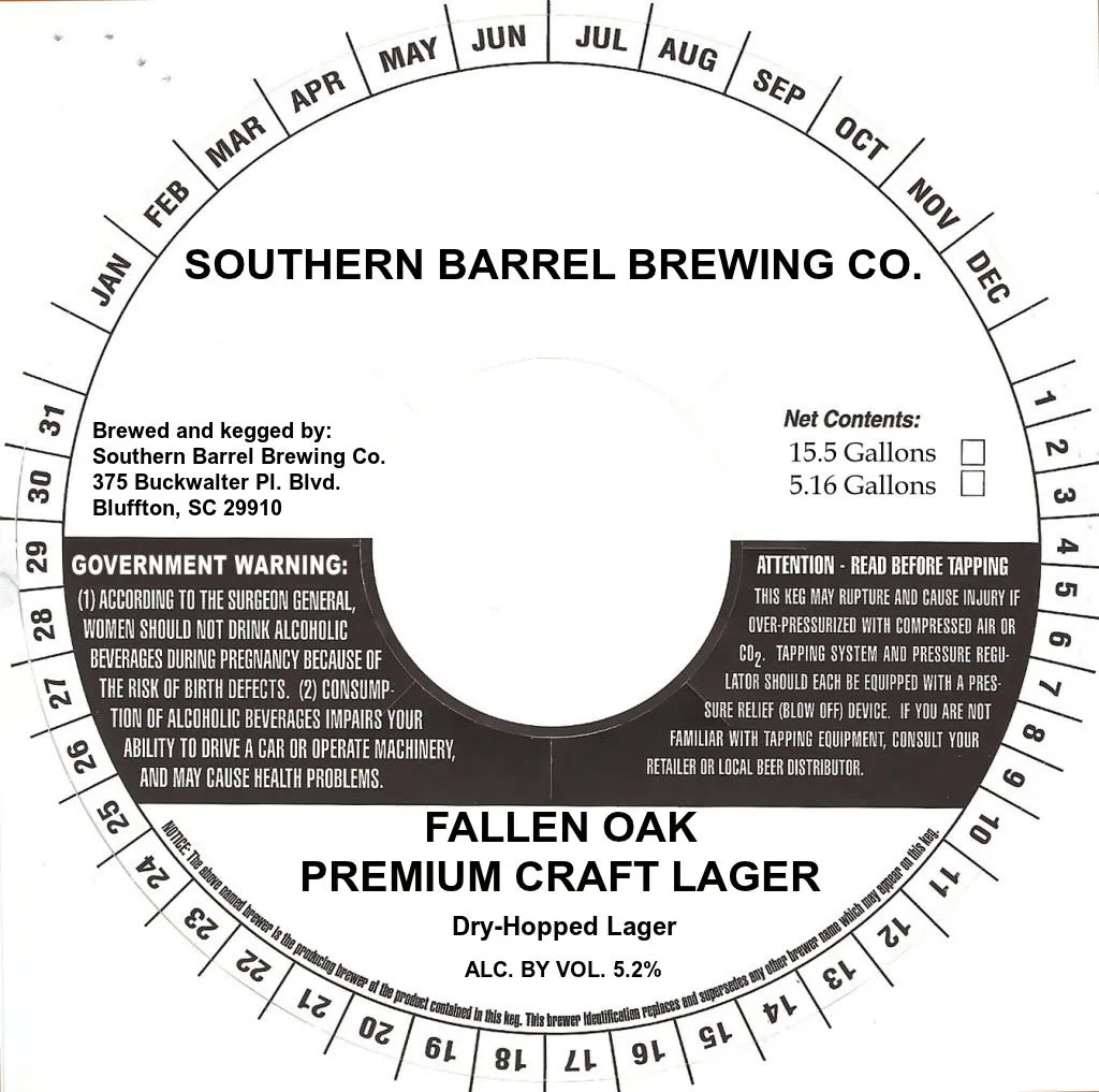 Fallen Oak Premium Craft Lager — full label as filed with TTB
