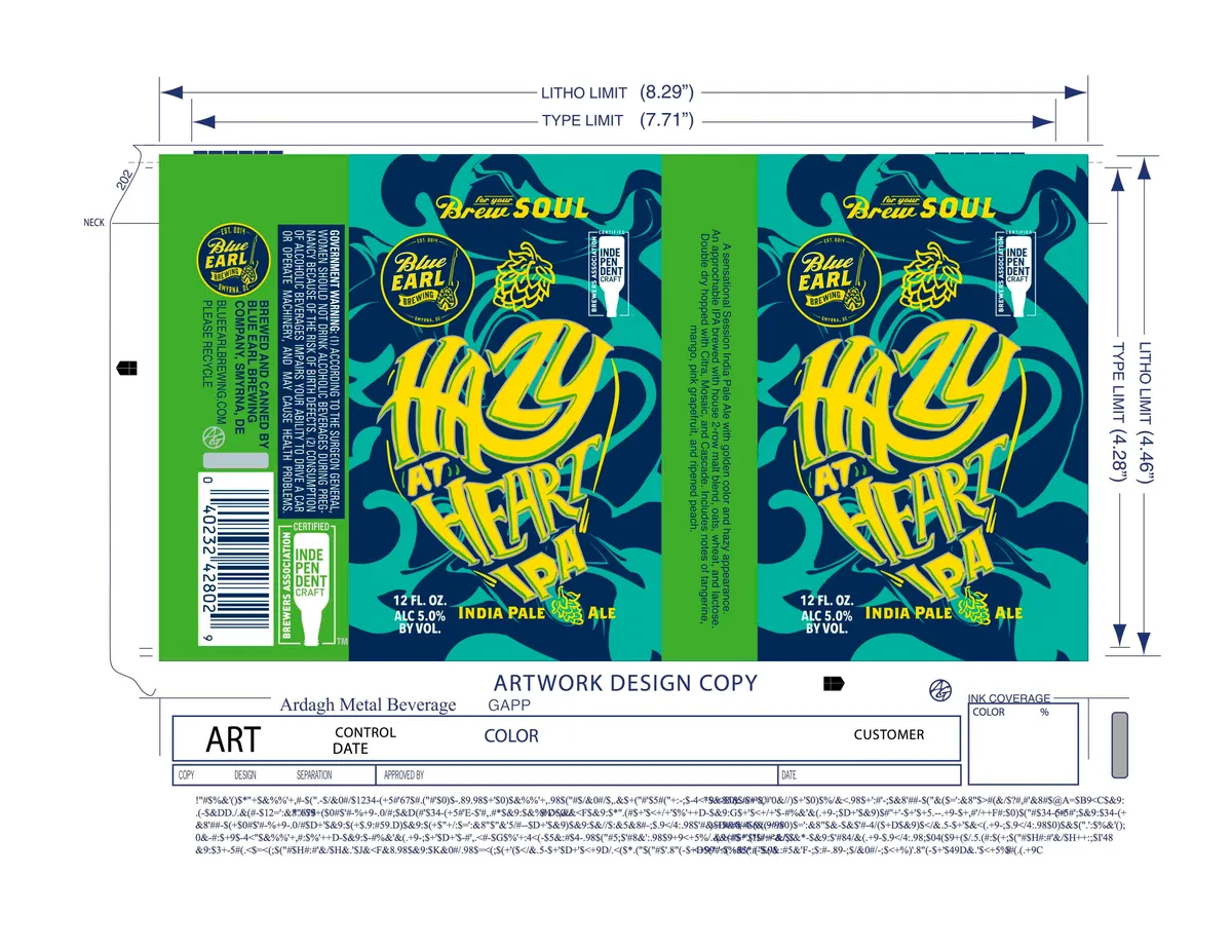 Hazy at Heart IPA — full label as filed with TTB