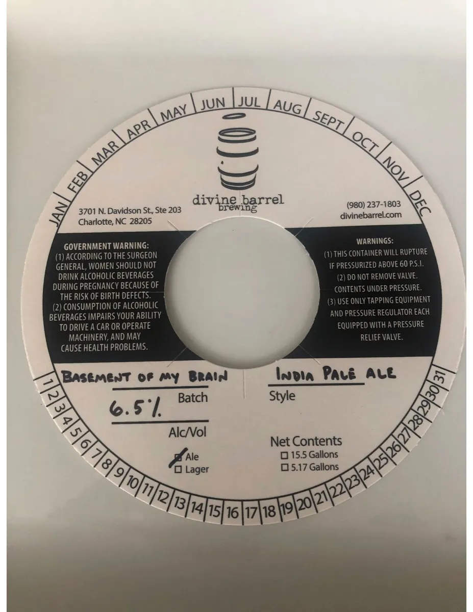 Basement of My Brain — full label as filed with TTB