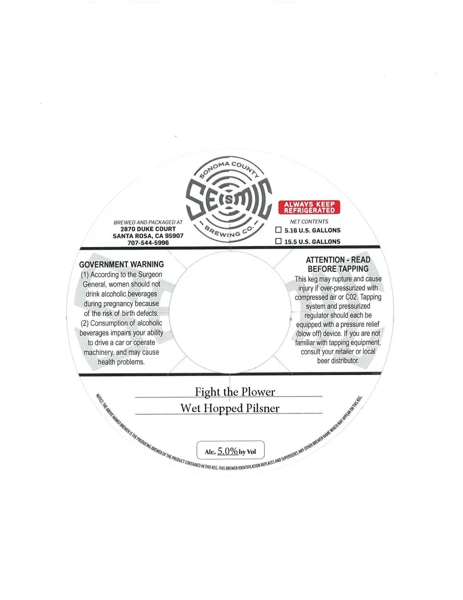 Fight the Plower Wet Hopped Pilsner — full label as filed with TTB