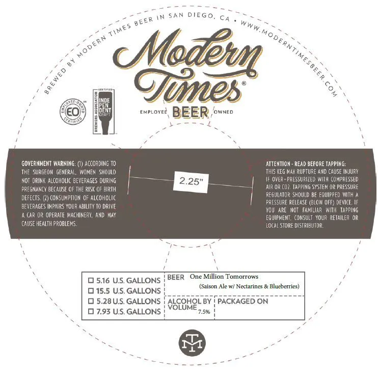 One Million Tomorrows — full label as filed with TTB