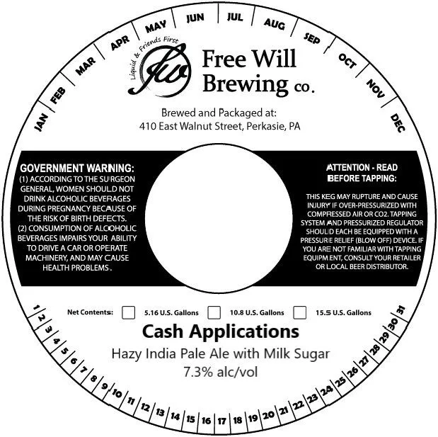 Cash Applications — full label as filed with TTB