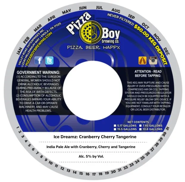 Ice Dreamz: Cranberry Cherry Tangerine — full label as filed with TTB